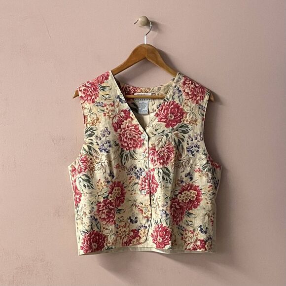 Vintage Talbots Petites Grandma Tan Floral Vest Size PL GUC - Picture 10 of 13